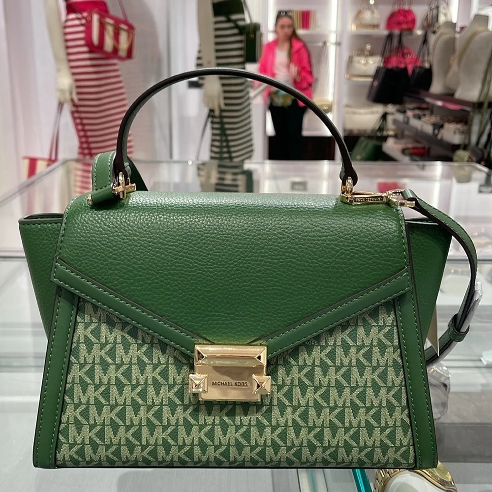 MICHAEL KORS Whitney Medium Flap TH Satchel Fern Green NWT